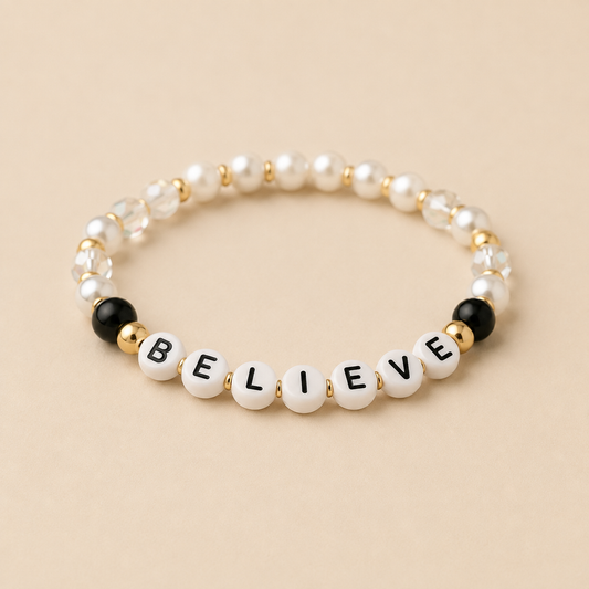 BELIEVE Beaded Bracelet – Inspirational Stretch Bracelet