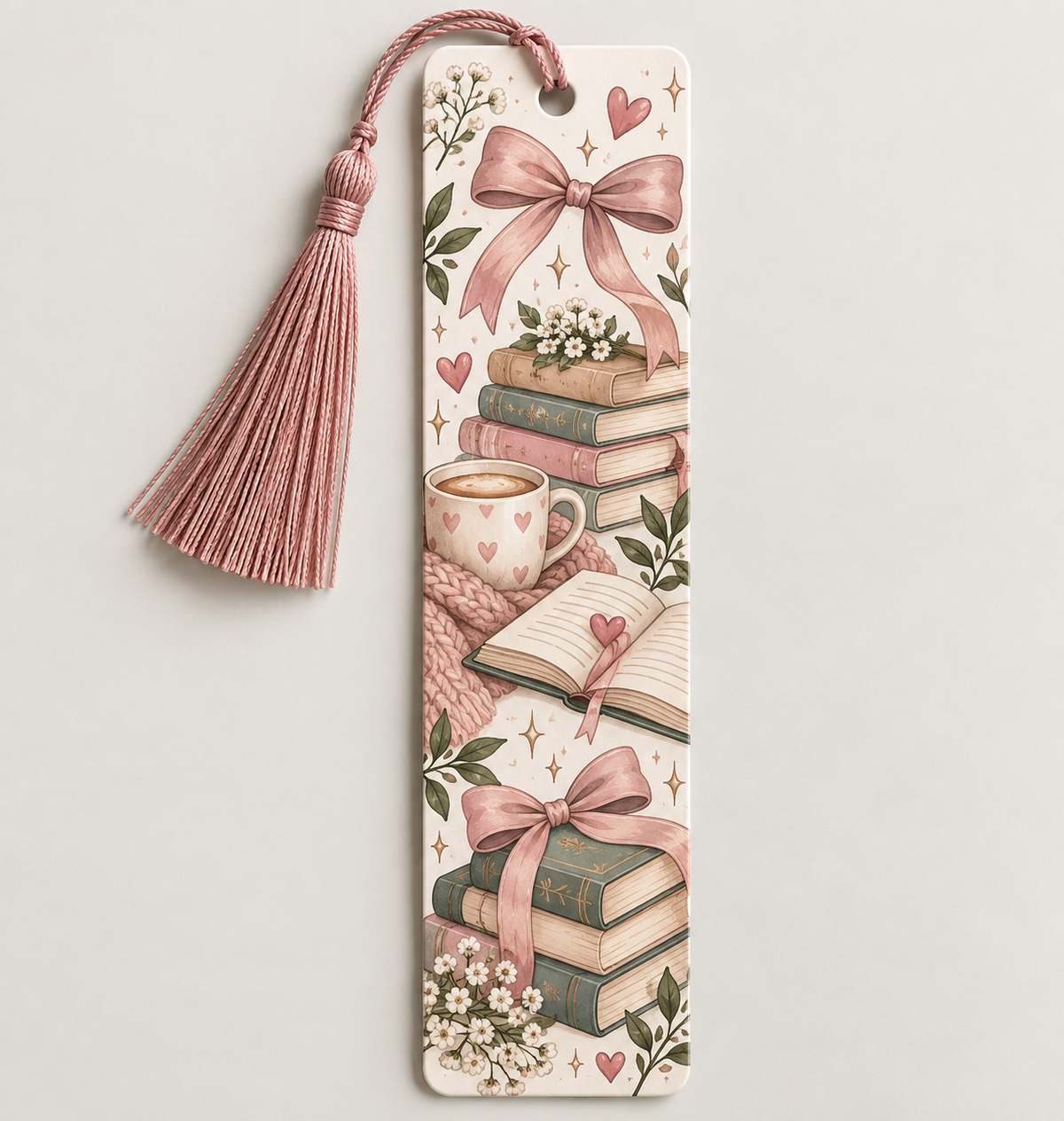 Pink bow and books. bookmark