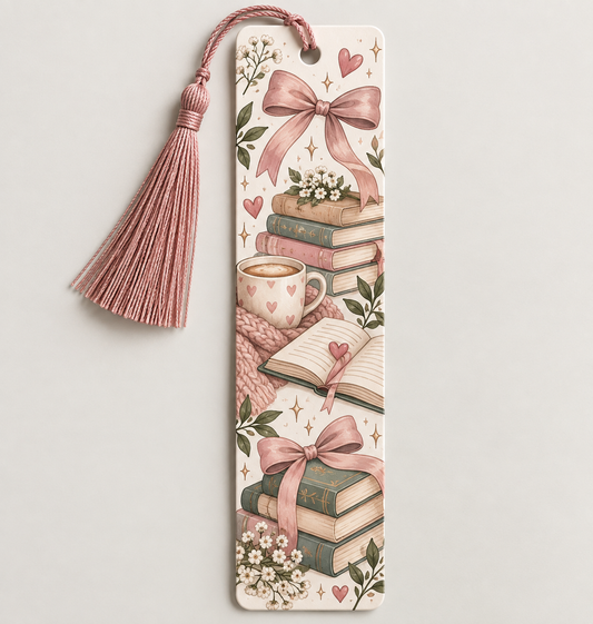Pink bow and books. bookmark
