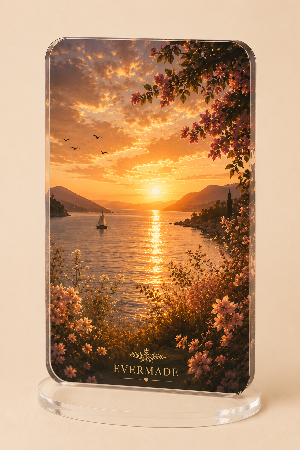 Golden Moments Sunset Acrylic Display – Inspirational Desk Décor