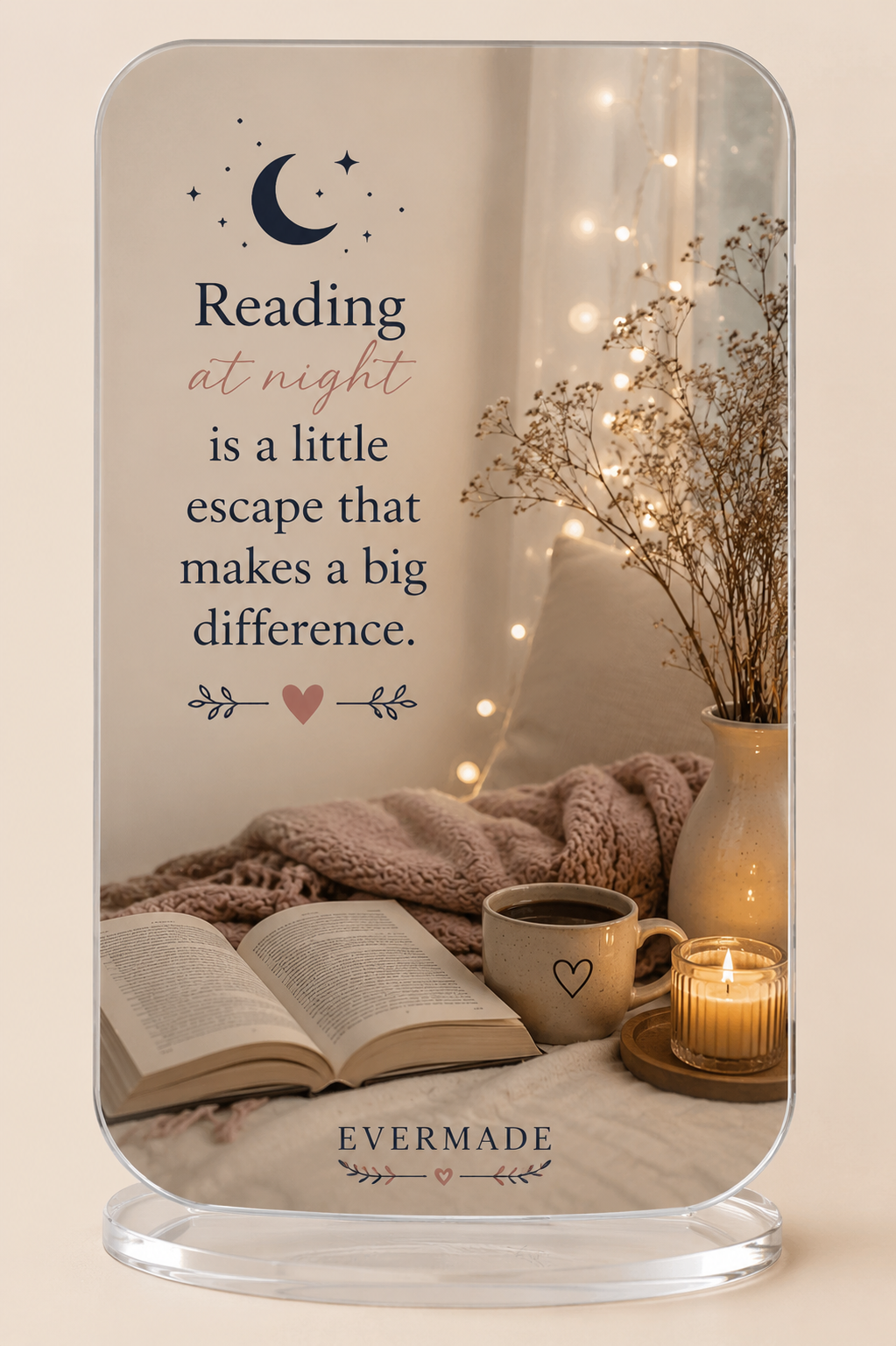 Reading at Night Acrylic Display – Cozy Book Lover Décor